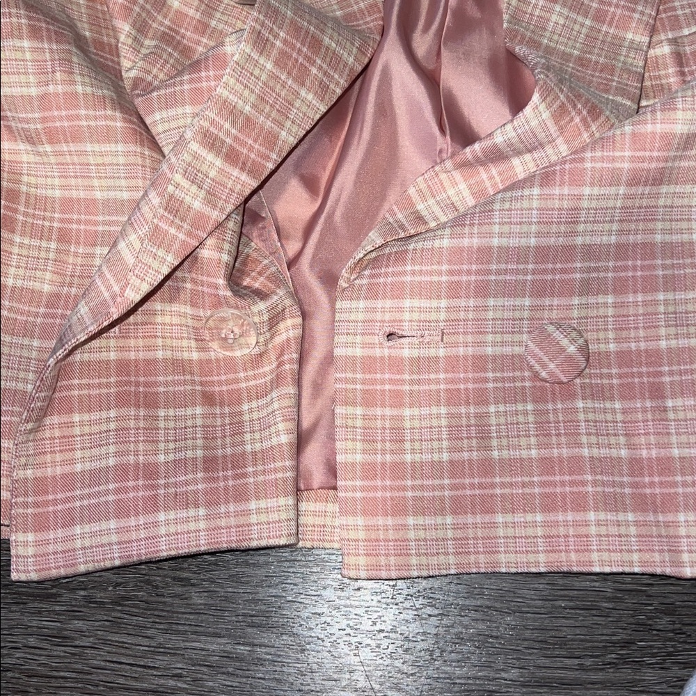 NWT 7 For All Mankind Pink Checkered Cropped Blazer Small - Picture 5 of 6